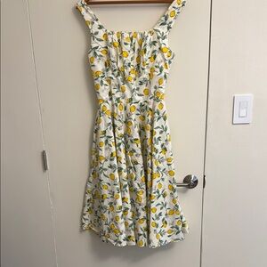 Unique Vintage Yellow Green Sundress Square Neck Midi